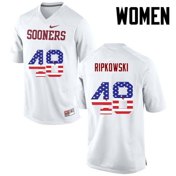 Women Oklahoma Sooners #48 Aaron Ripkowski College Football USA Flag Fashion Jerseys-White - Click Image to Close